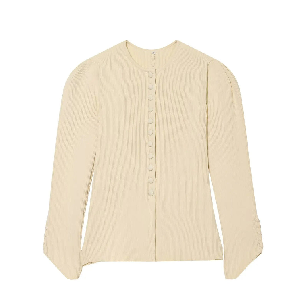 Maevanne | Women's Cozy Cardigan Sweater Polo Puff Sleeve Knit Button Jersey — 1