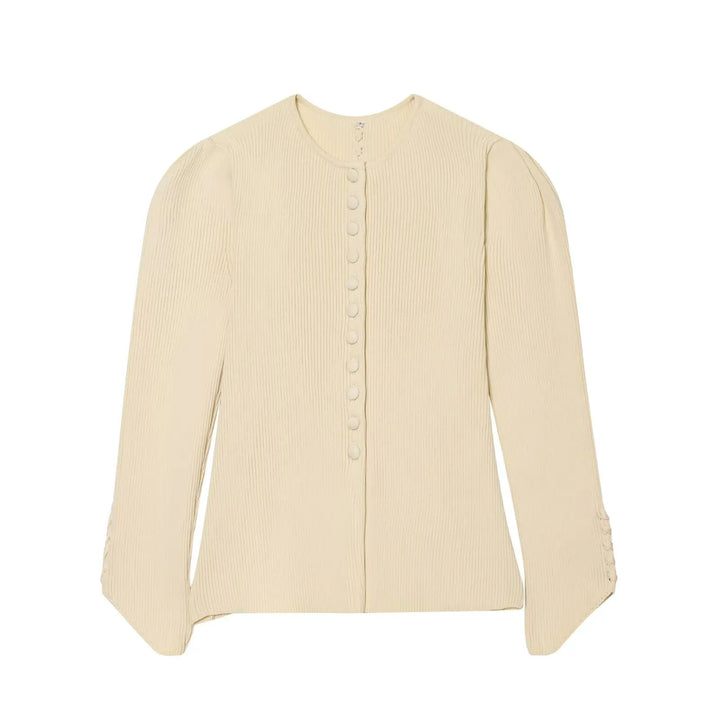 Maevanne | Women's Cozy Cardigan Sweater Polo Puff Sleeve Knit Button Jersey — Polo Cardigan