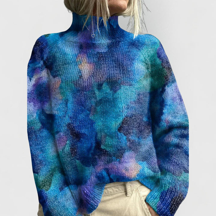 Marenaine | Women's Cozy Knit Sweater Turtleneck Relaxed Fit — Blue