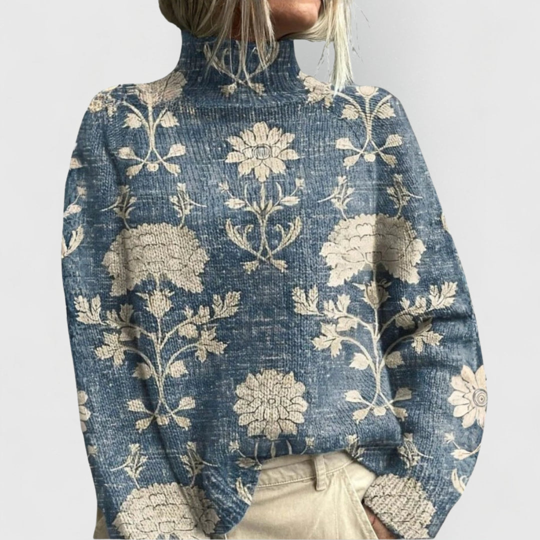 Marenaine | Women's Cozy Knit Sweater Turtleneck Relaxed Fit — Light Blue