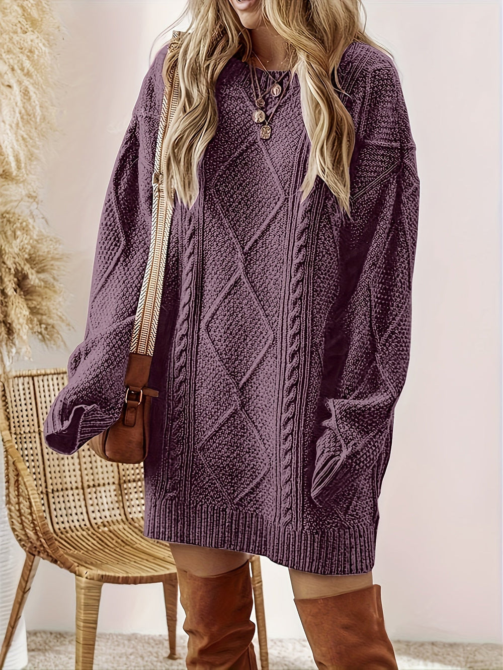 Marenara | Women's Cable-Knit Long Sleeve Sweater Dress
