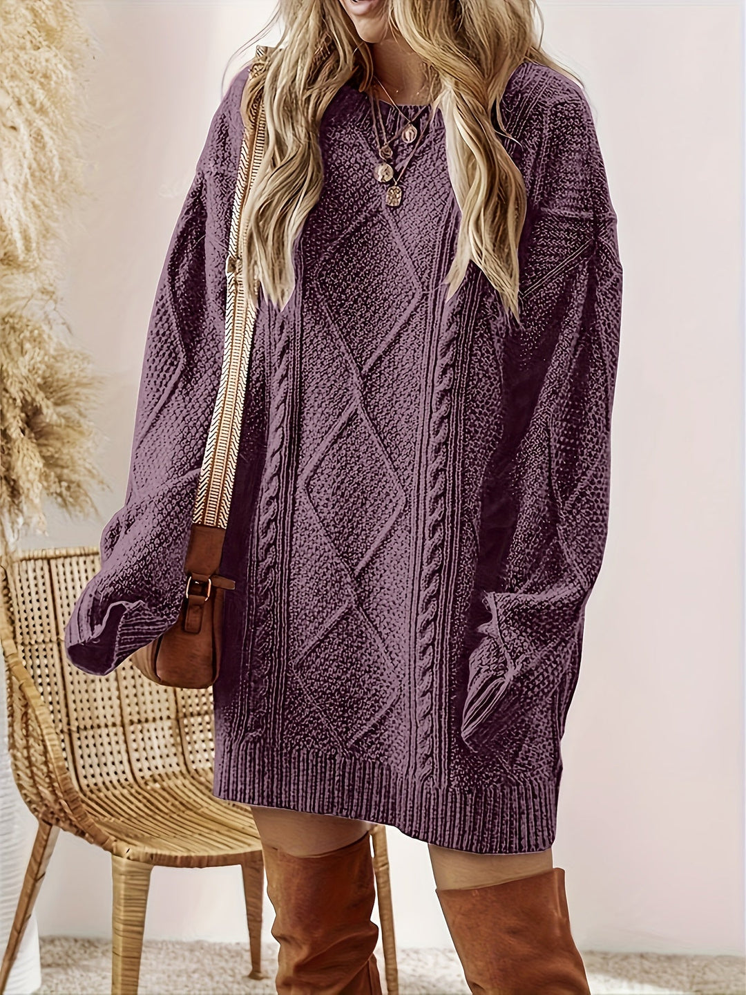 Marenara | Women's Cable-Knit Long Sleeve Sweater Dress