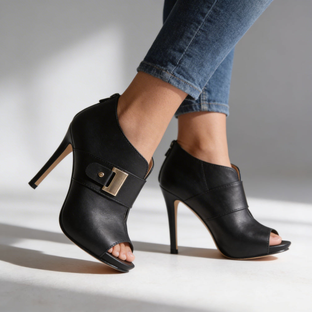 Marenlia | Women's Peep Toe Buckle Heeled Booties — 2