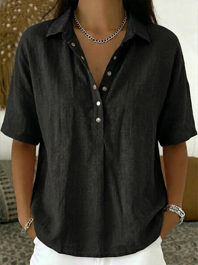 Marisol | Women's Casual Button-Up Collar Shirt — Black