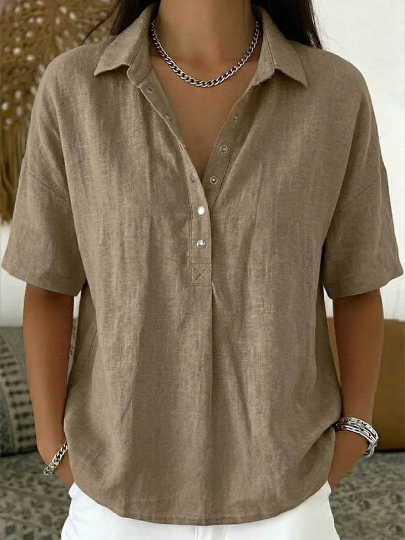 Marisol | Women's Casual Button-Up Collar Shirt — Khaki