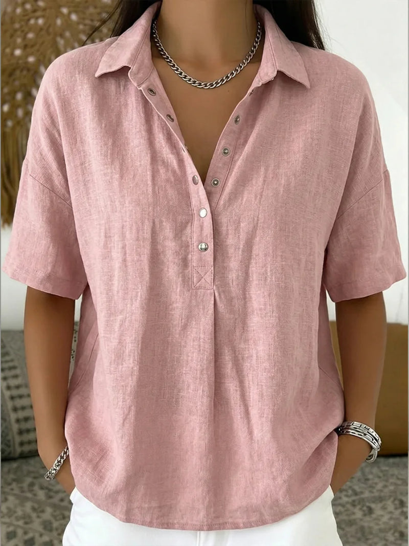 Marisol | Women's Casual Button-Up Collar Shirt — Pink