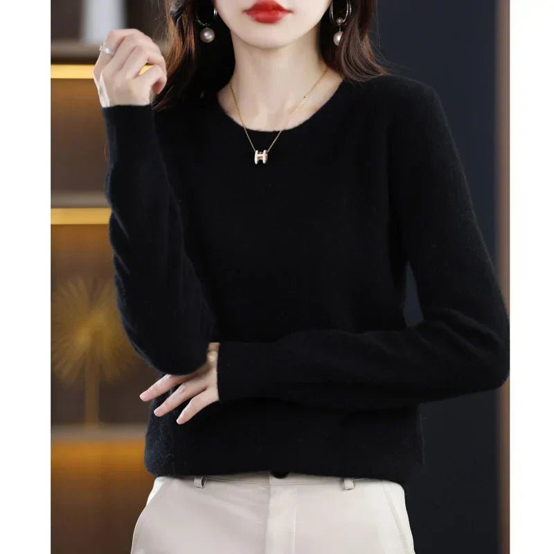 Marloine | Women's Cozy Classic and Comfortable Cashmere Crew Neck Sweater — Black