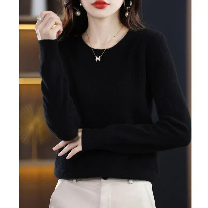 Marloine | Women's Cozy Classic and Comfortable Cashmere Crew Neck Sweater — Black