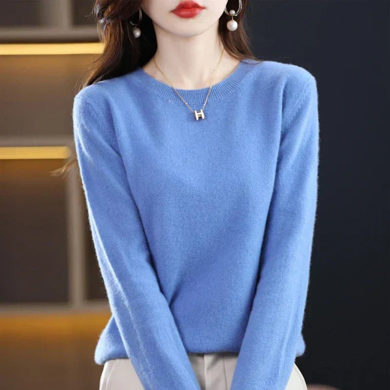 Marloine | Women's Cozy Classic and Comfortable Cashmere Crew Neck Sweater — Blue