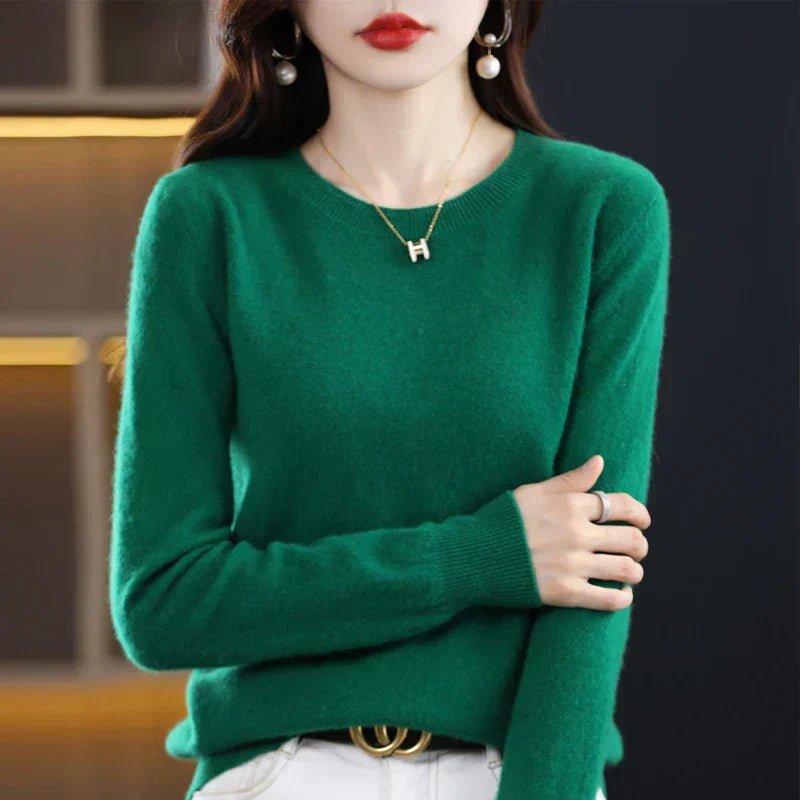 Marloine | Women's Cozy Classic and Comfortable Cashmere Crew Neck Sweater — Dark Green