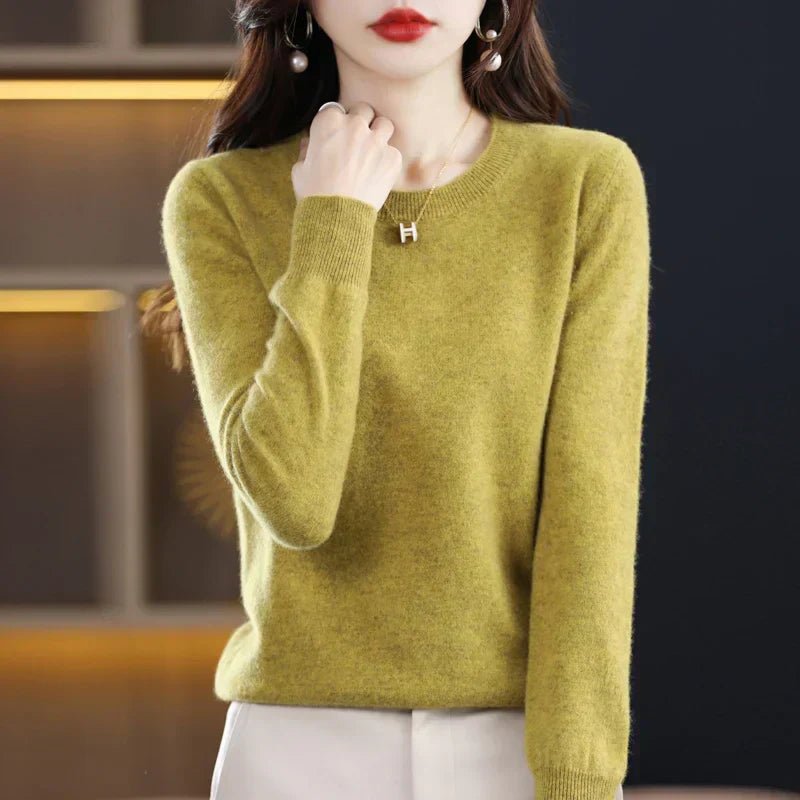 Marloine | Women's Cozy Classic and Comfortable Cashmere Crew Neck Sweater — Gold