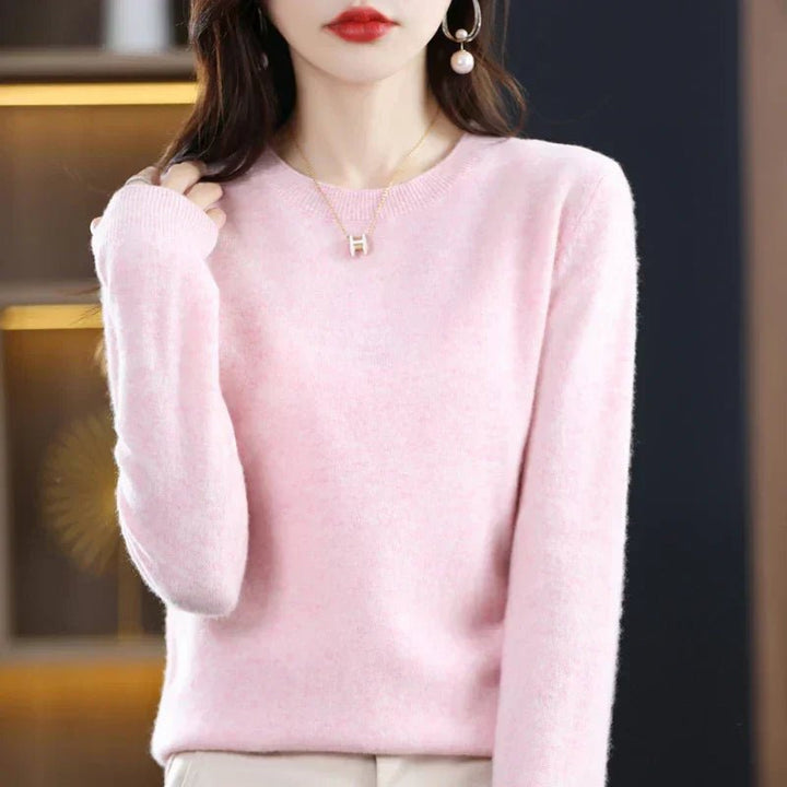 Marloine | Women's Cozy Classic and Comfortable Cashmere Crew Neck Sweater — Light Pink