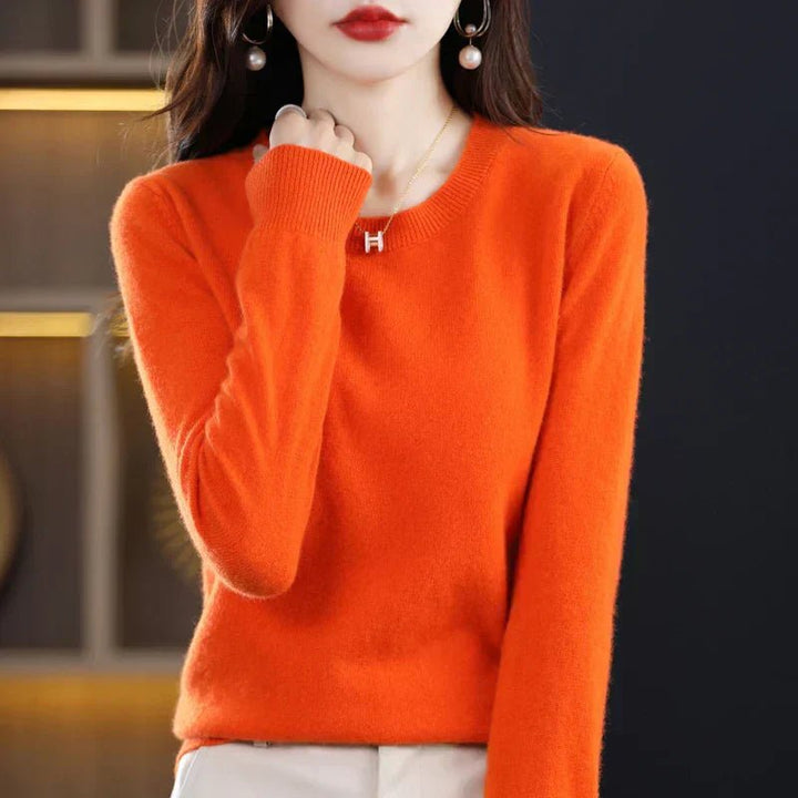 Marloine | Women's Cozy Classic and Comfortable Cashmere Crew Neck Sweater — Orange