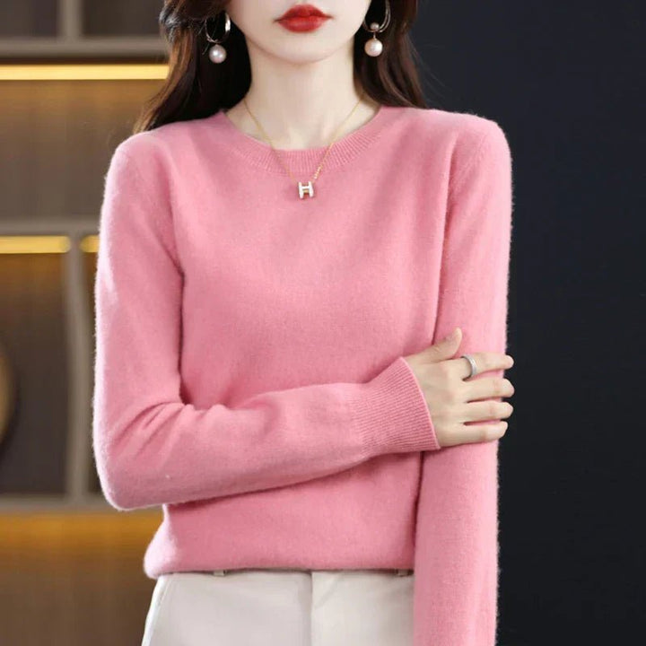 Marloine | Women's Cozy Classic and Comfortable Cashmere Crew Neck Sweater — Pink