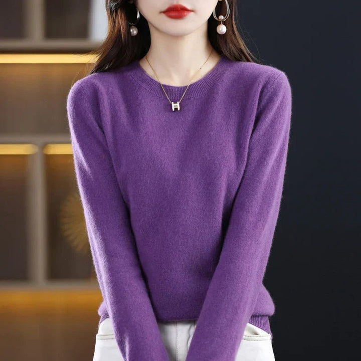 Marloine | Women's Cozy Classic and Comfortable Cashmere Crew Neck Sweater — Purple