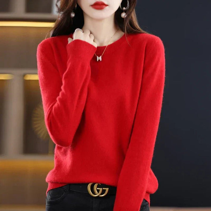 Marloine | Women's Cozy Classic and Comfortable Cashmere Crew Neck Sweater — Red