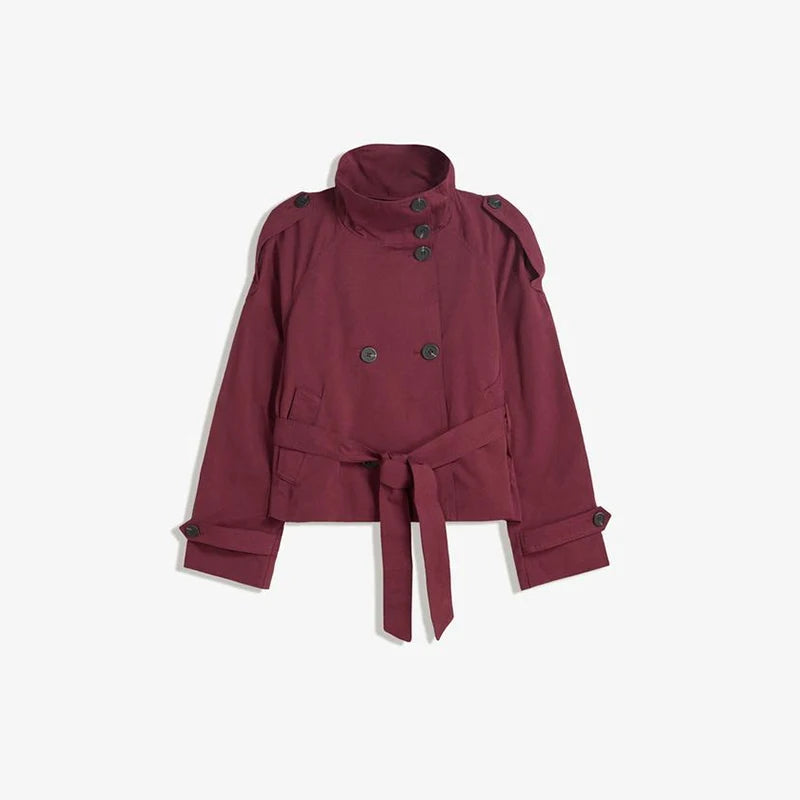Marloreth | Women's Casual Stand Collar Coat — wine red