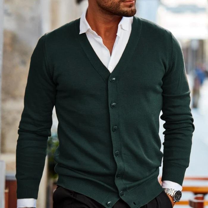 Matthias | Men's Knit Cozy Vest Comfortable Casual Cardigan Sweaters — Dark Green