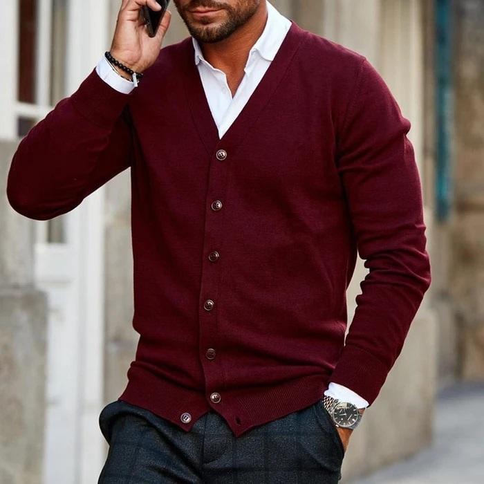 Matthias | Men's Knit Cozy Vest Comfortable Casual Cardigan Sweaters — Dark Red