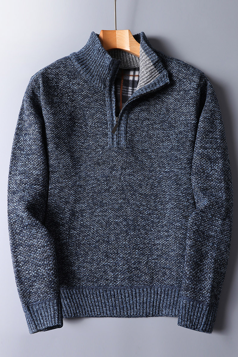 Maximilian | Men's Cozy Ribbed Knit Quarter Zip Sweater for Men — Blue