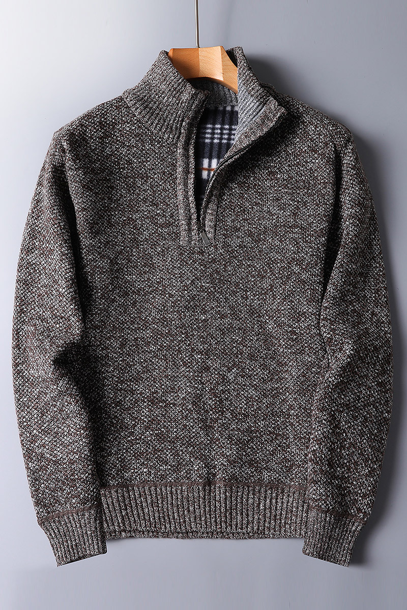 Maximilian | Men's Cozy Ribbed Knit Quarter Zip Sweater for Men — Dark gray