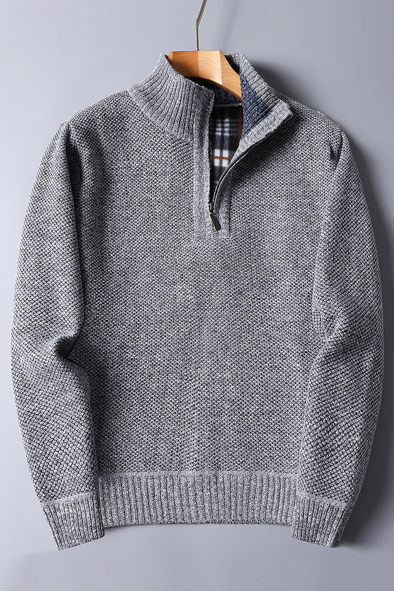 Maximilian | Men's Cozy Ribbed Knit Quarter Zip Sweater for Men — Light gray