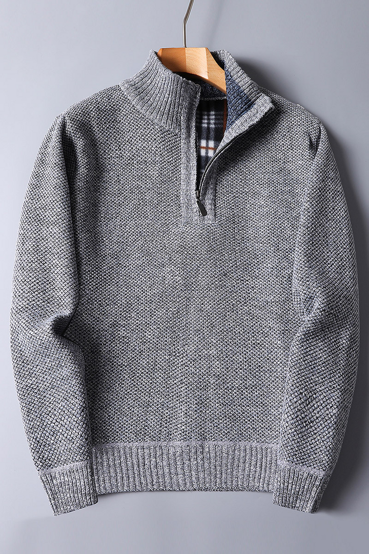 Maximilian | Men's Cozy Ribbed Knit Quarter Zip Sweater for Men — Light gray