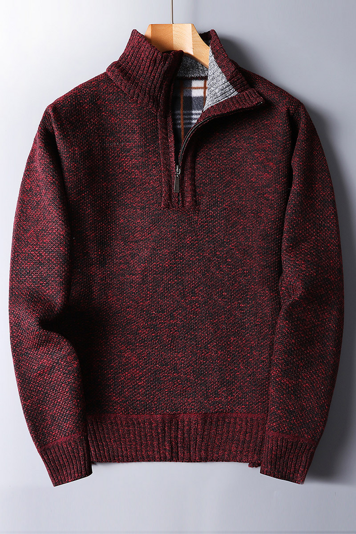 Maximilian | Men's Cozy Ribbed Knit Quarter Zip Sweater for Men — Rød