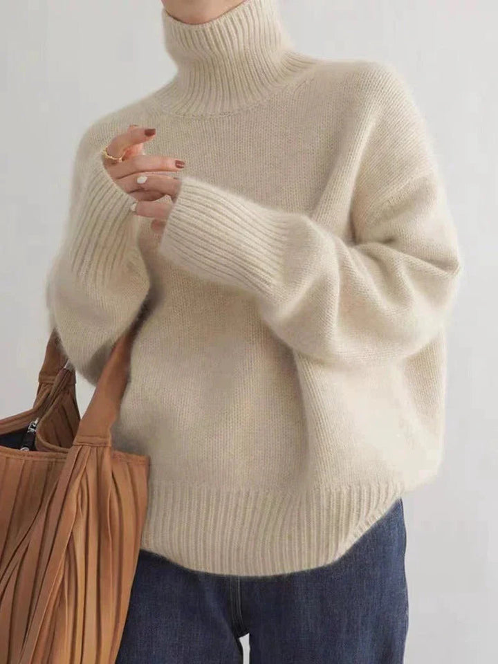Melisanina | Women's Knit Cozy Turtleneck Sweater — Beige