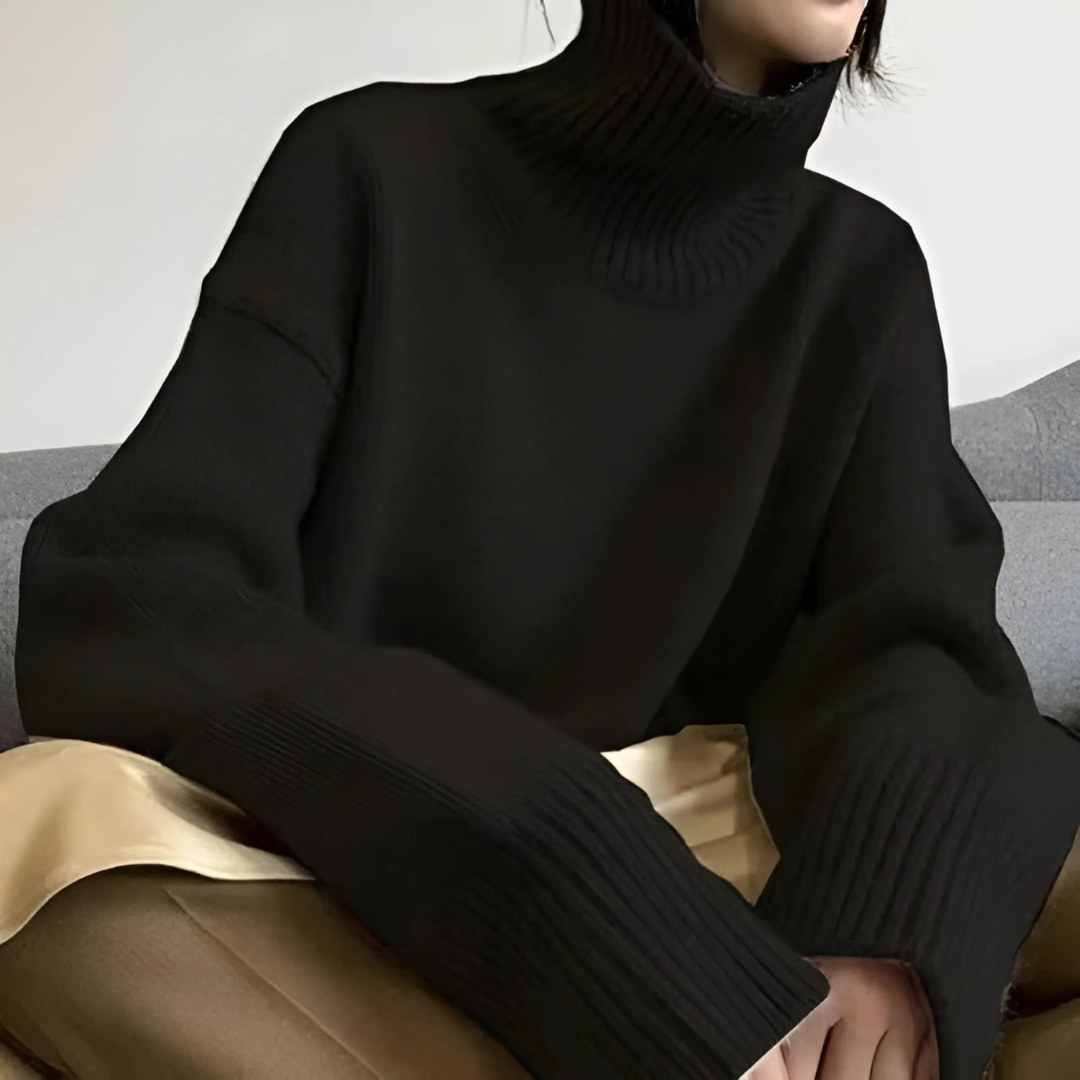 Melisanina | Women's Knit Cozy Turtleneck Sweater — Black