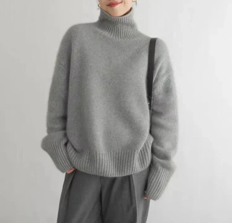Melisanina | Women's Knit Cozy Turtleneck Sweater — Gray
