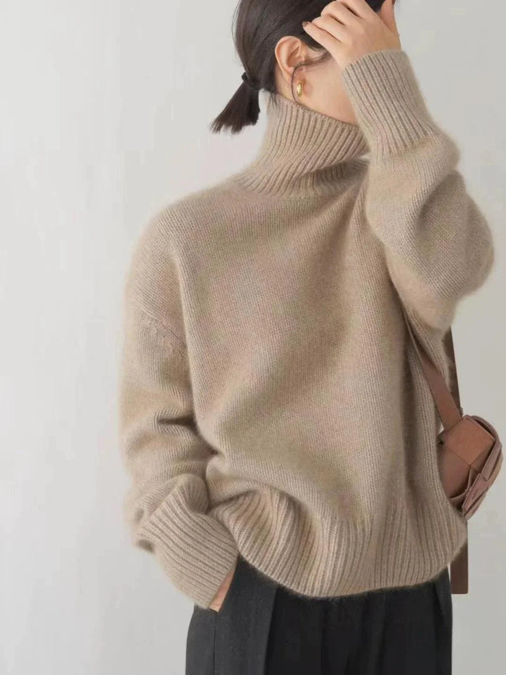 Melisanina | Women's Knit Cozy Turtleneck Sweater — Khaki