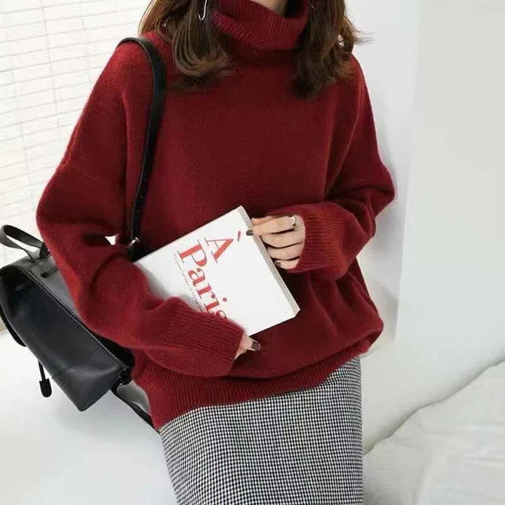 Melisanina | Women's Knit Cozy Turtleneck Sweater — Red