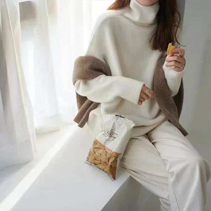 Melisanina | Women's Knit Cozy Turtleneck Sweater — White
