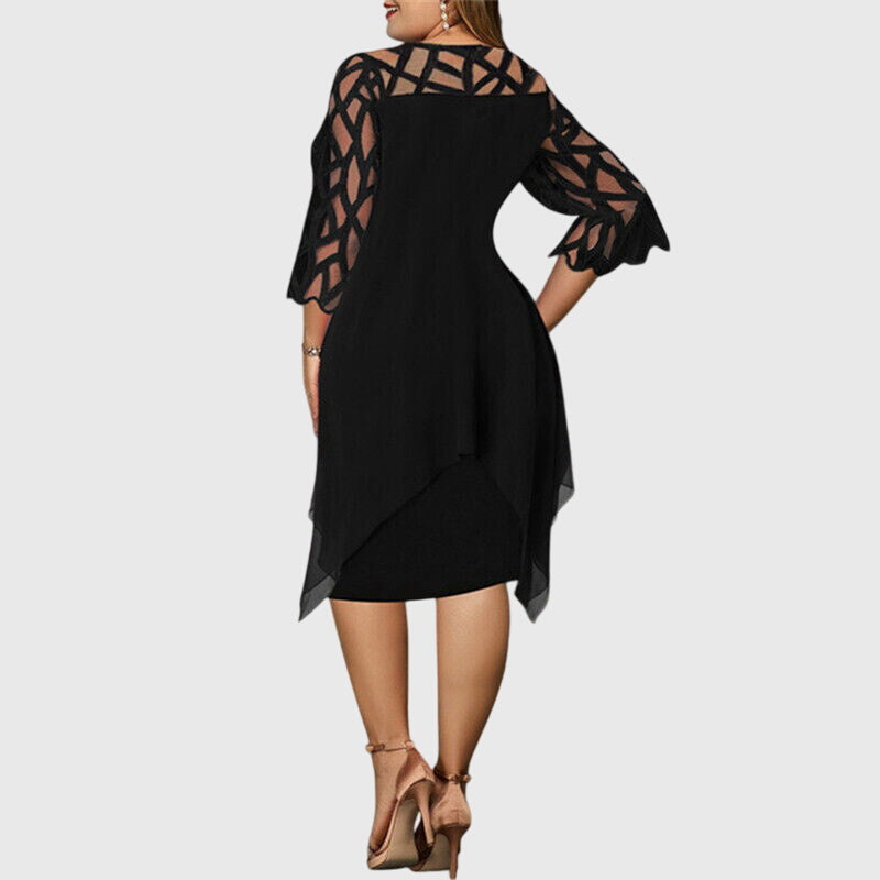 Mira | Women's Wedding Guest Elegant Chiffon Midi Dress with Lace Sleeves Dresses — 2