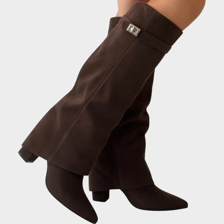 Miraanthe | Women's Knee High Boots Casual Suede Slouch Low Heel — Brown