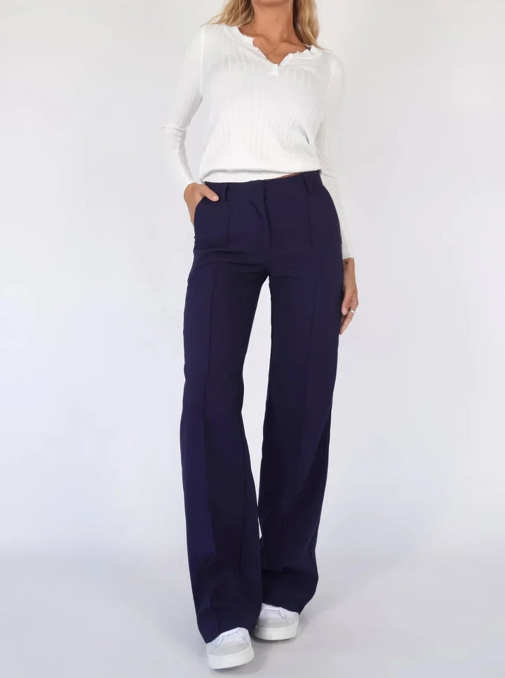 Miraora | Women's Wide-Leg Linen Waist Wide Leg Trousers with Front Seam Detail and Pockets — 2