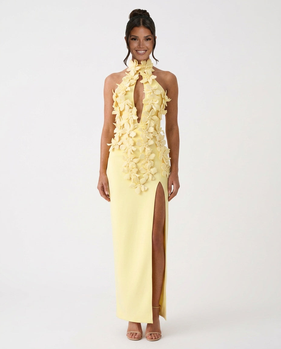 Miraphine — 3D Floral Halter Neck Bandage Maxi