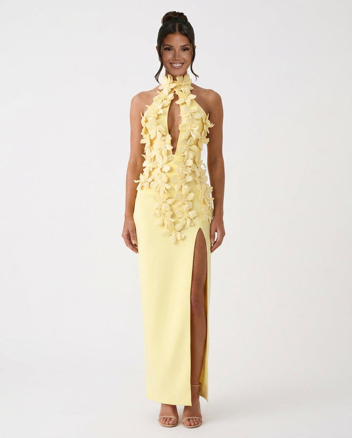 Miraphine — 3D Floral Halter Neck Bandage Maxi