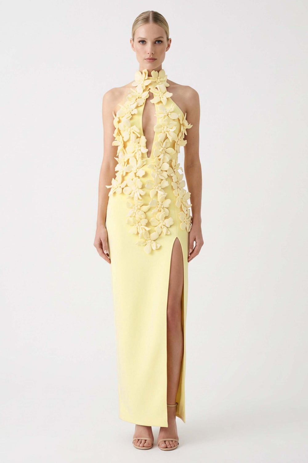 Miraphine — 3D Floral Halter Neck Bandage Maxi