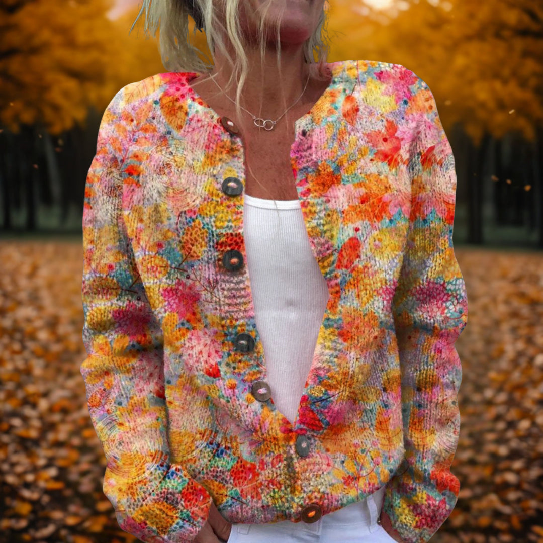Mirathea | Women's Floral Print And Cozy Knit Cardigan — S