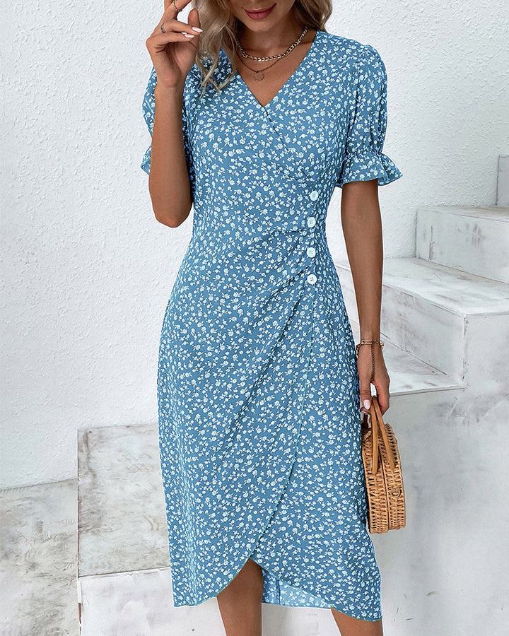 Nadia | Women's Wedding Guest Elegant Floral Bloom V-Neck Midi Dress Dresses — 2