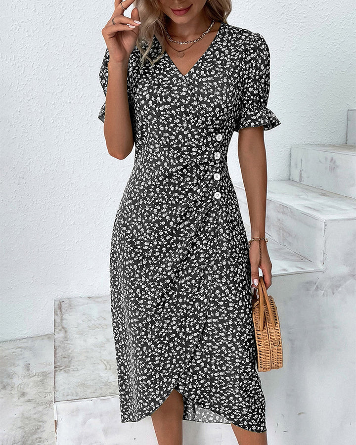 Nadia | Women's Wedding Guest Elegant Floral Bloom V-Neck Midi Dress Dresses — 3