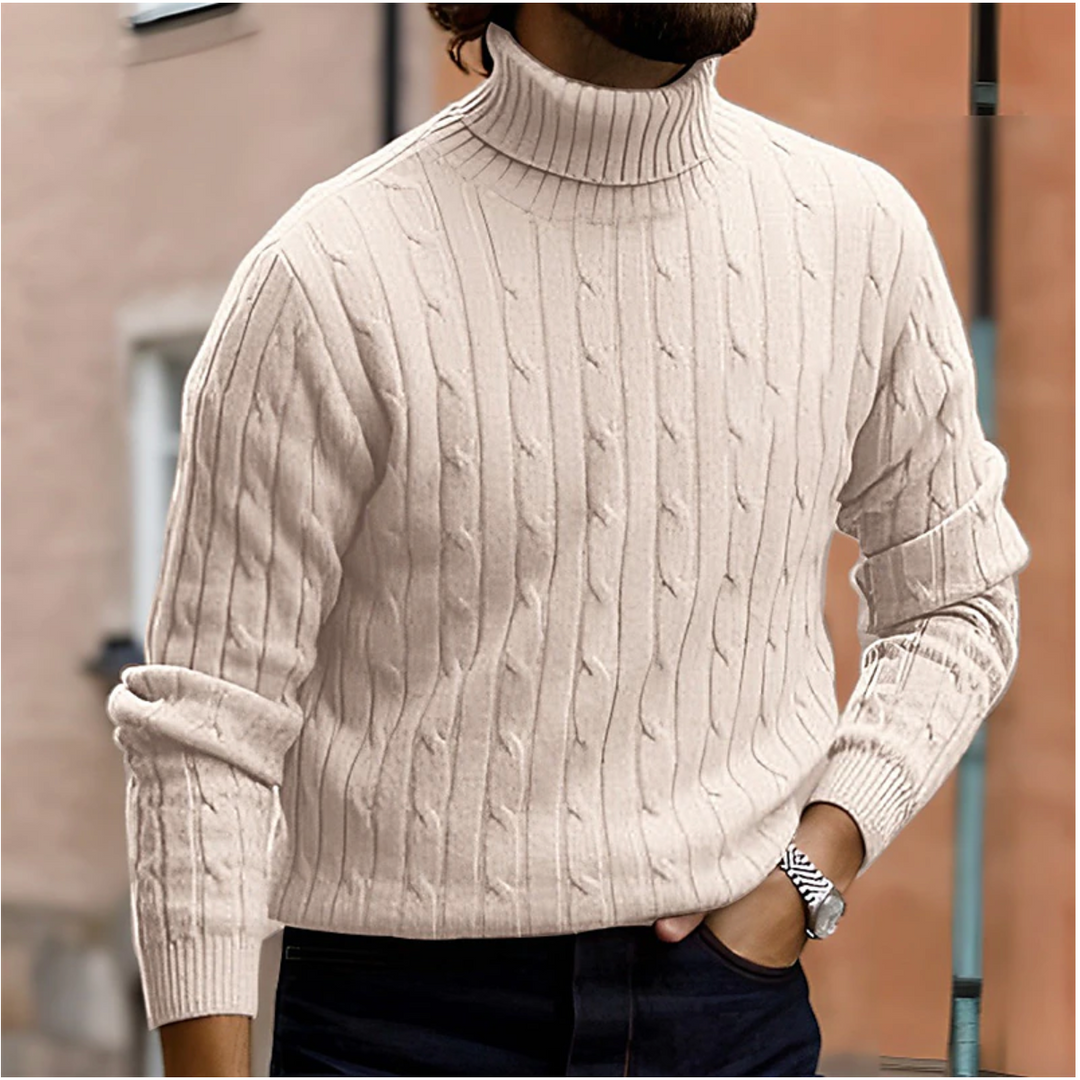 Nathaniel | Men's Cozy Cable Knit Turtleneck winter Sweater for Men — Beige