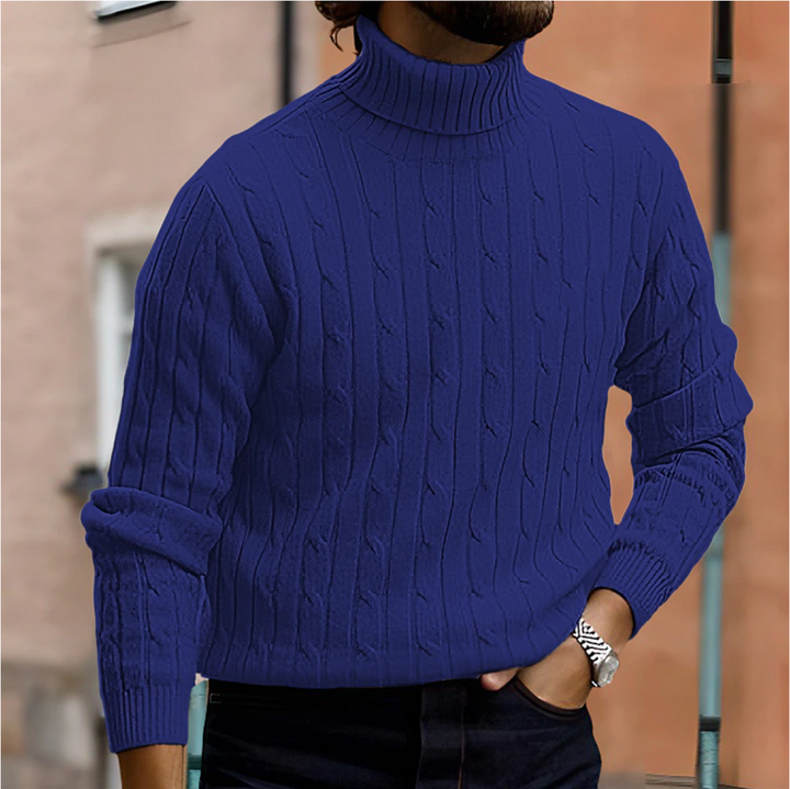 Nathaniel | Men's Cozy Cable Knit Turtleneck winter Sweater for Men — Blue