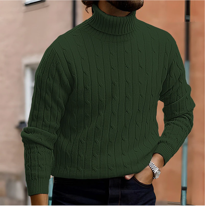 Nathaniel | Men's Cozy Cable Knit Turtleneck winter Sweater for Men — Green