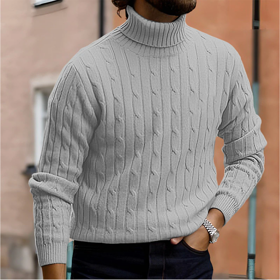 Nathaniel | Men's Cozy Cable Knit Turtleneck winter Sweater for Men — Light Gray