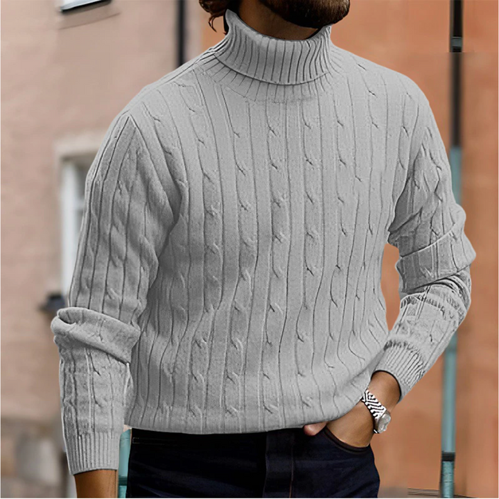 Nathaniel | Men's Cozy Cable Knit Turtleneck winter Sweater for Men — Light Gray