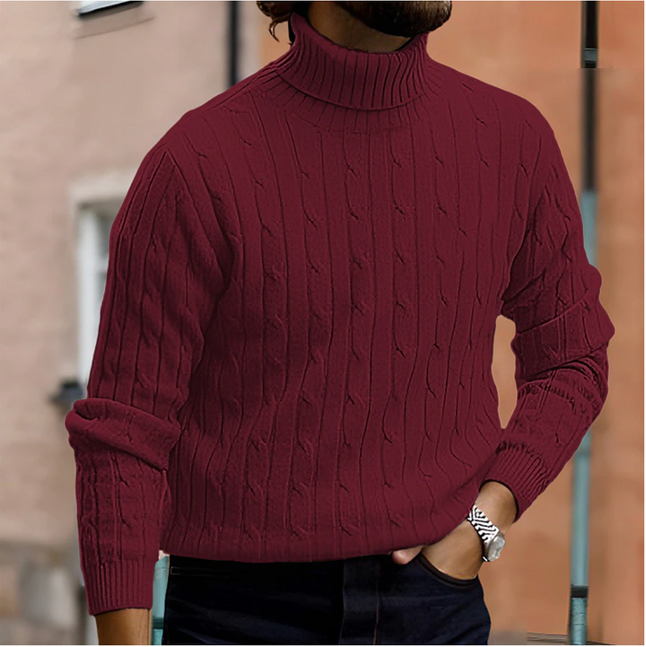 Nathaniel | Men's Cozy Cable Knit Turtleneck winter Sweater for Men — Red