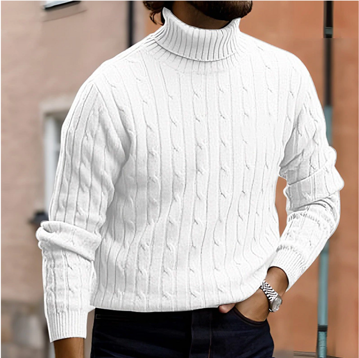 Nathaniel | Men's Cozy Cable Knit Turtleneck winter Sweater for Men — White